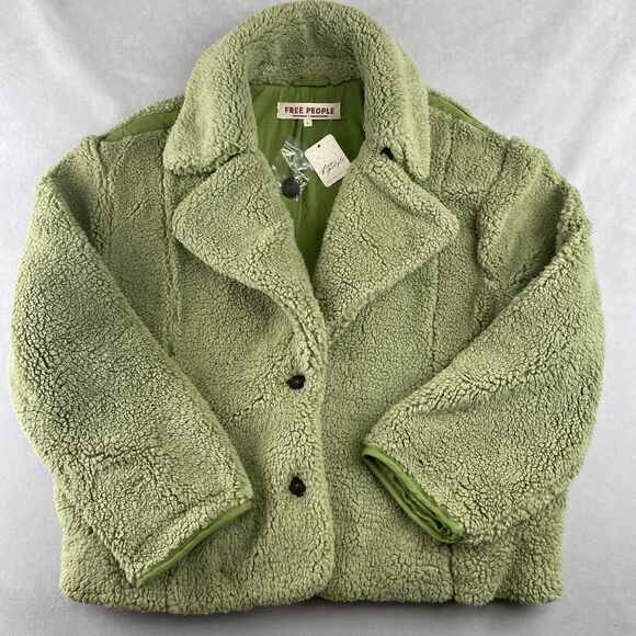 Free People Joplin Jacket Wmns S Pistachio Faux Shearling Sherpa Teddy Luxe Coat - Picture 1 of 8